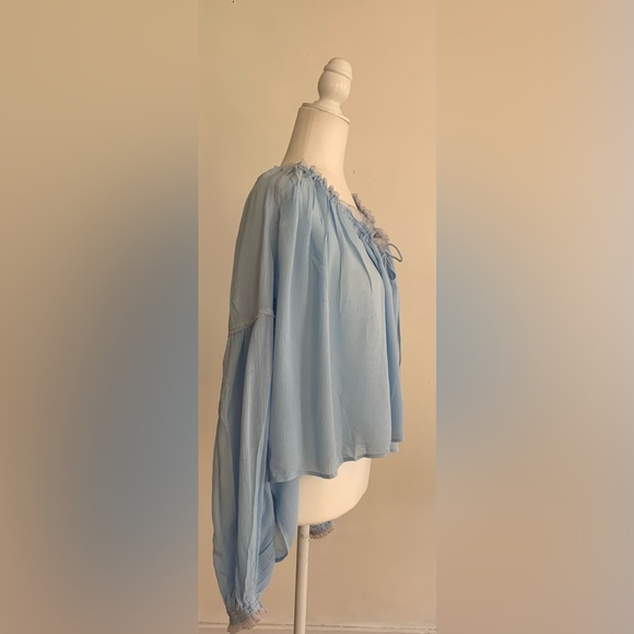 Free People Peasant Boho Tie Neck Blouse size small - Picture 3 of 9